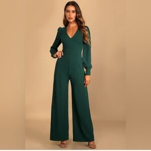 Lulu's Deep Green V-Neck Jumpsuit